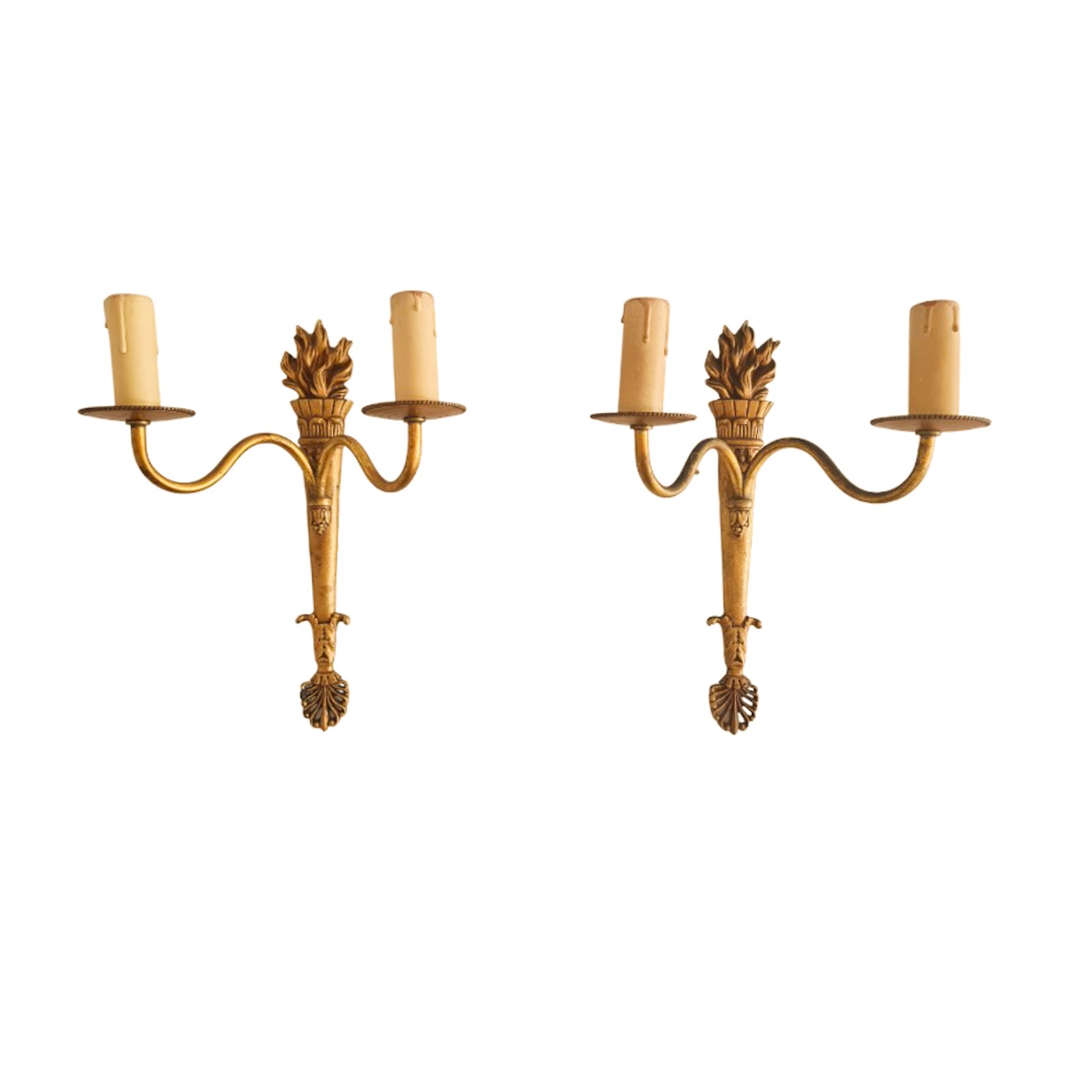 A Pair Of Louis XVI Brass Wall Sconces, 20th Century
