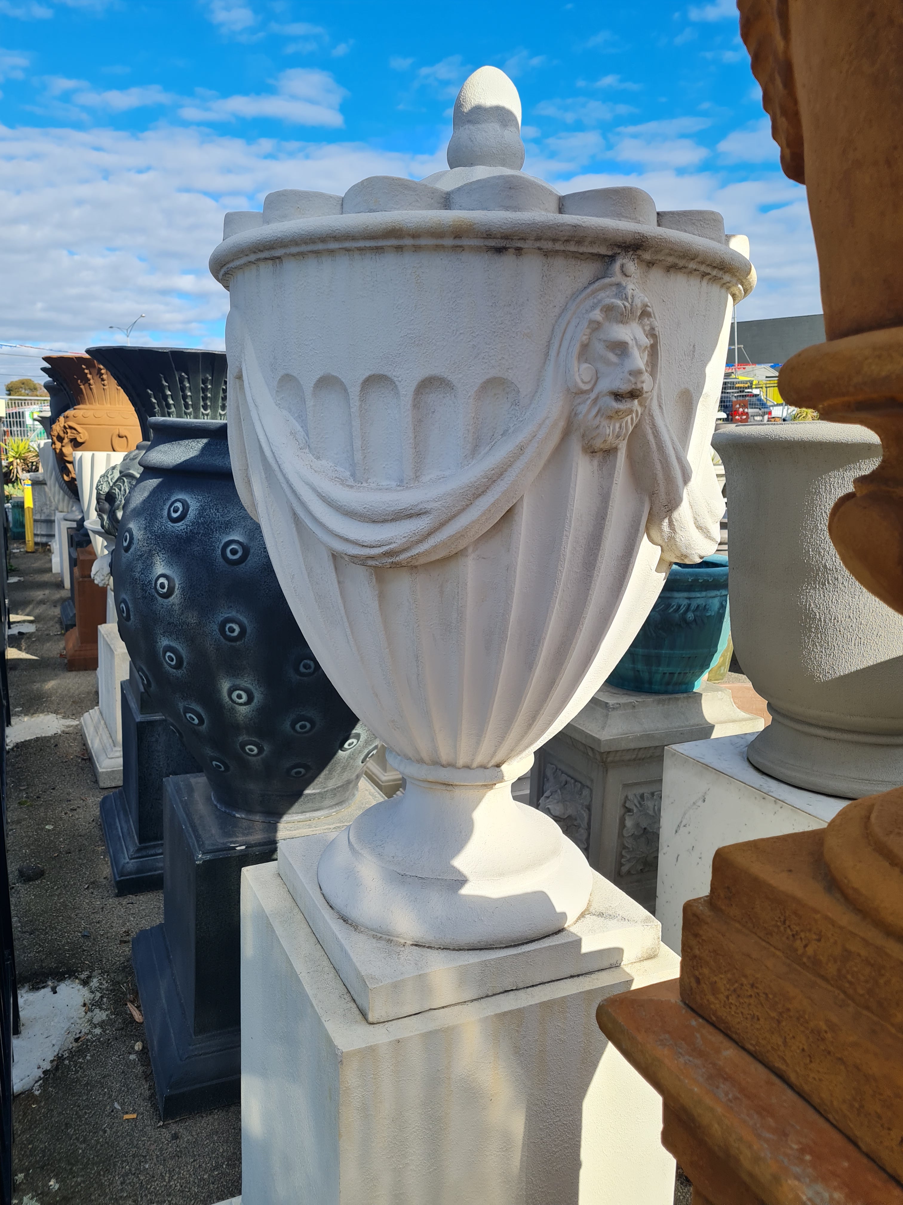 Classical Robert Adams urn and plinth in Pietro stoneware