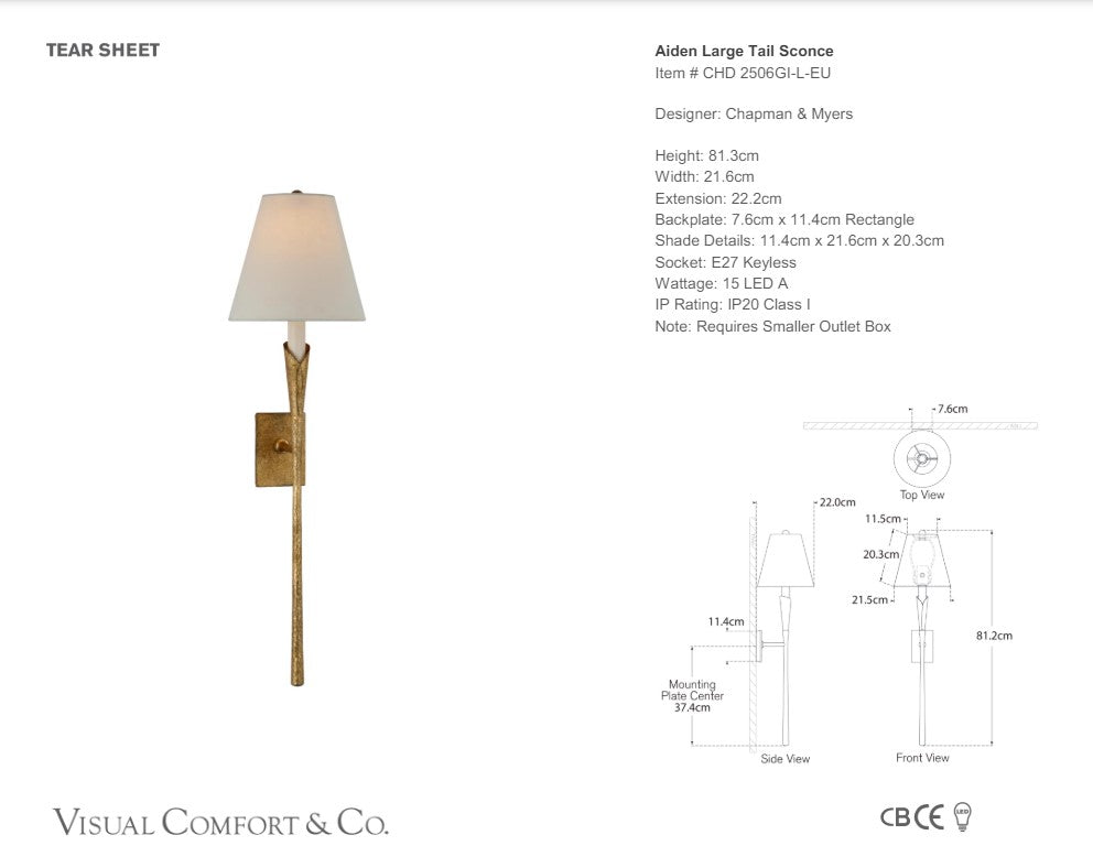 Visual Comfort Chapman & Myers Aiden Large Tail Sconce