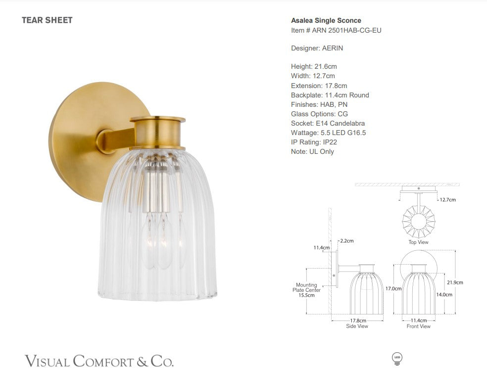 Visual Comfort AERIN Asalea Single Sconce