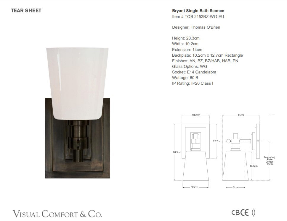 Visual Comfort Thomas O'Brien Bryant Single Bath Sconce