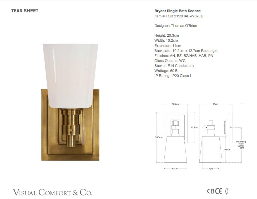 Visual Comfort Thomas O'Brien Bryant Single Bath Sconce