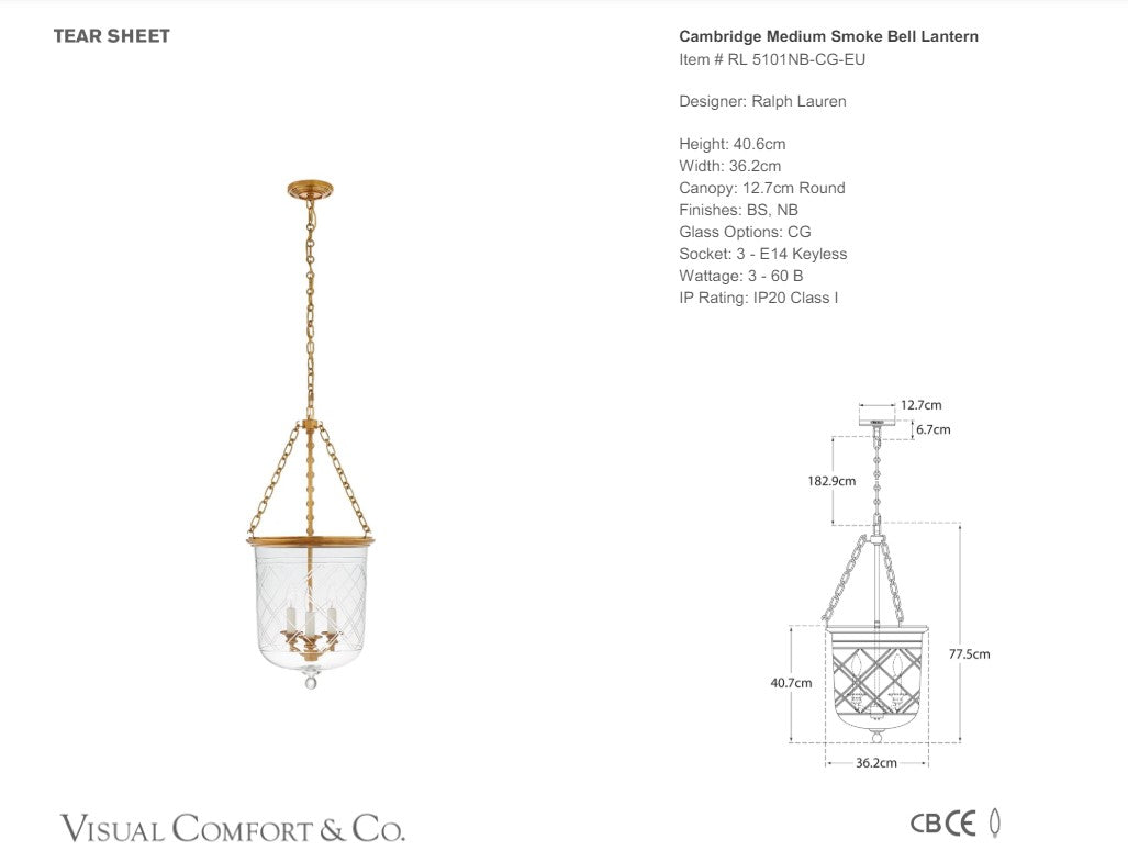 Visual Comfort Lauren Ralph Lauren Cambridge Medium Smoke Bell Lantern