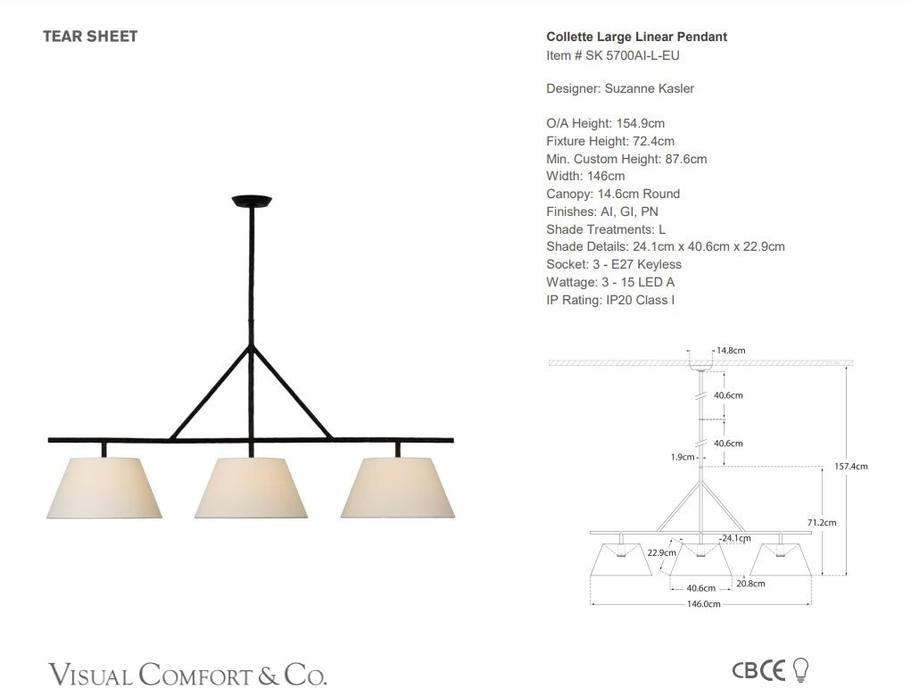 Visual Comfort Suzanne Kasler Collette Large Linear Pendant