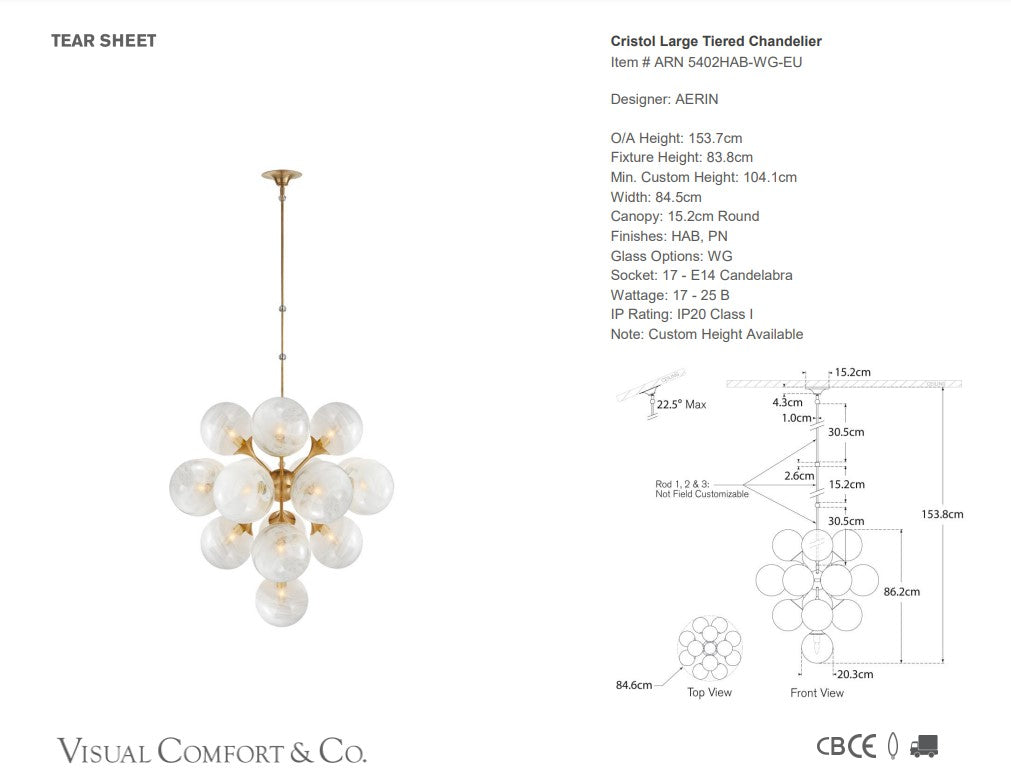 Visual Comfort AERIN Cristol Large Tiered Chandelier