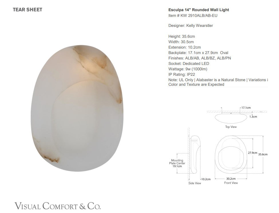 Kelly Wearstler Esculpa 14"/35.5cm Rounded Wall Light