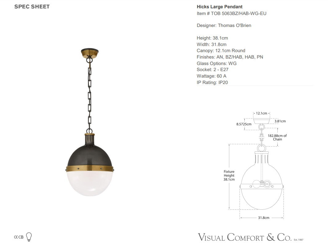 Visual Comfort Thomas O'Brien Hicks Pendant