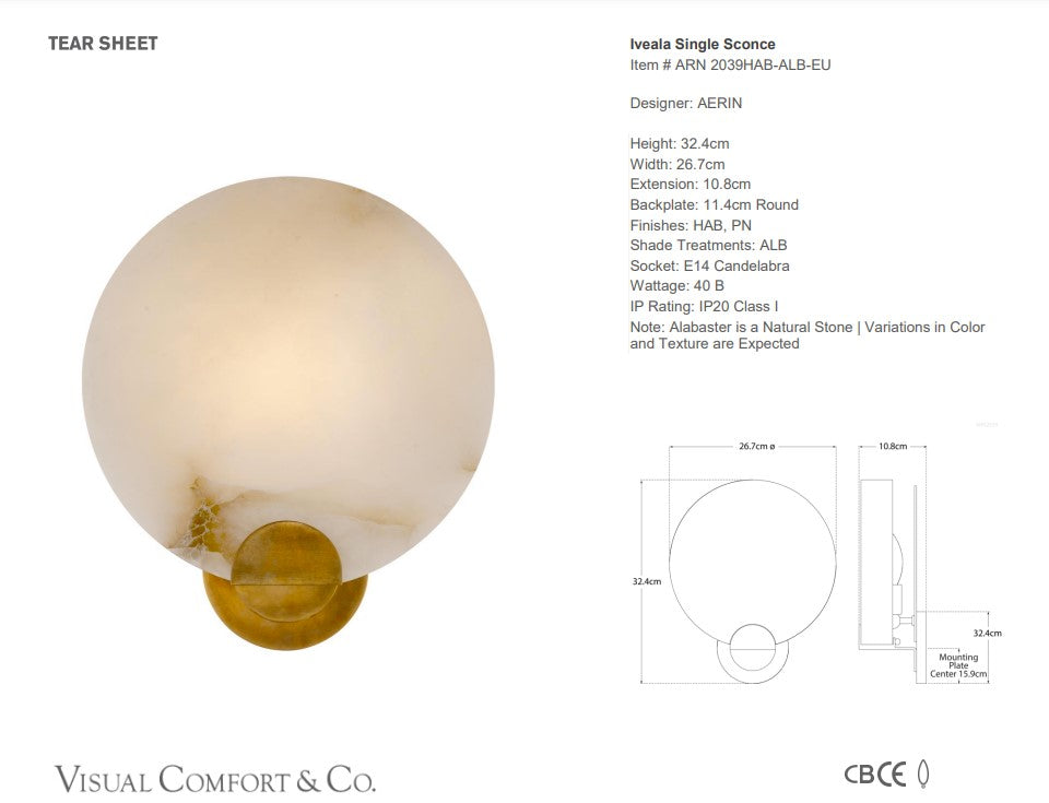 Visual Comfort AERIN Iveala Single Sconce