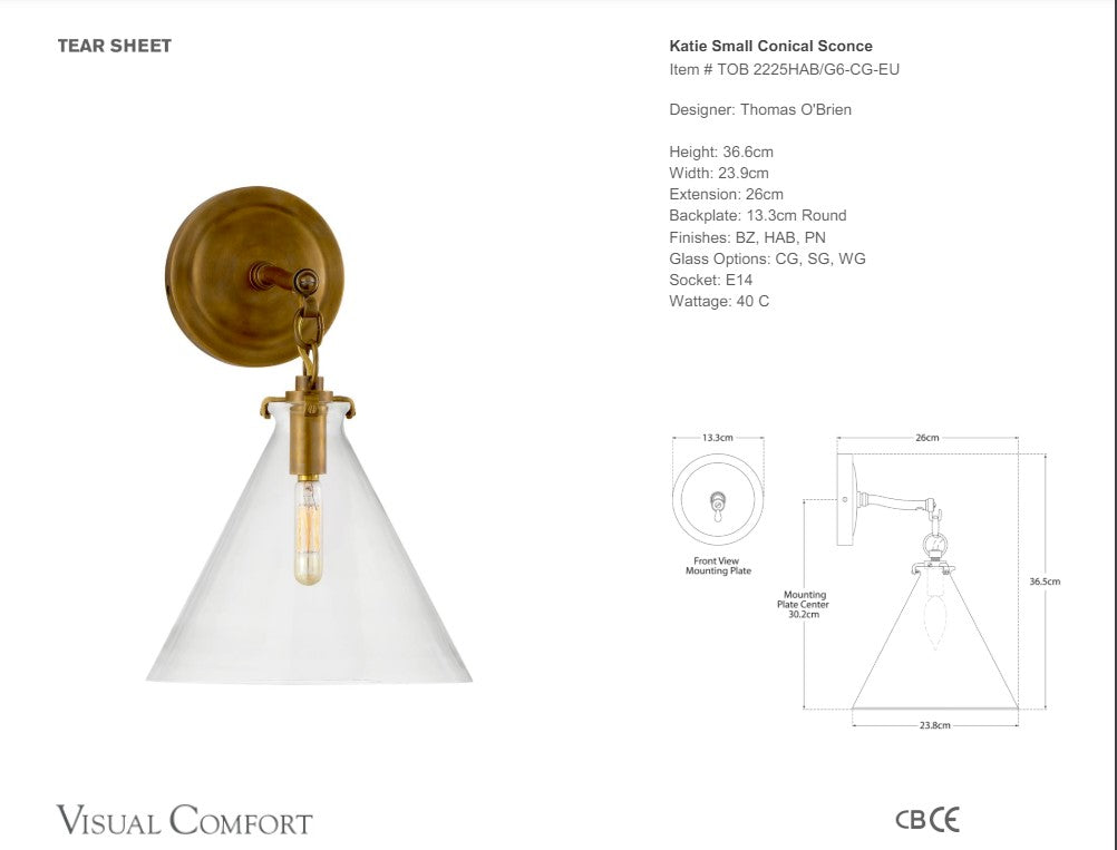 Visual Comfort Thomas O'Brien Katie Small Conical Sconce