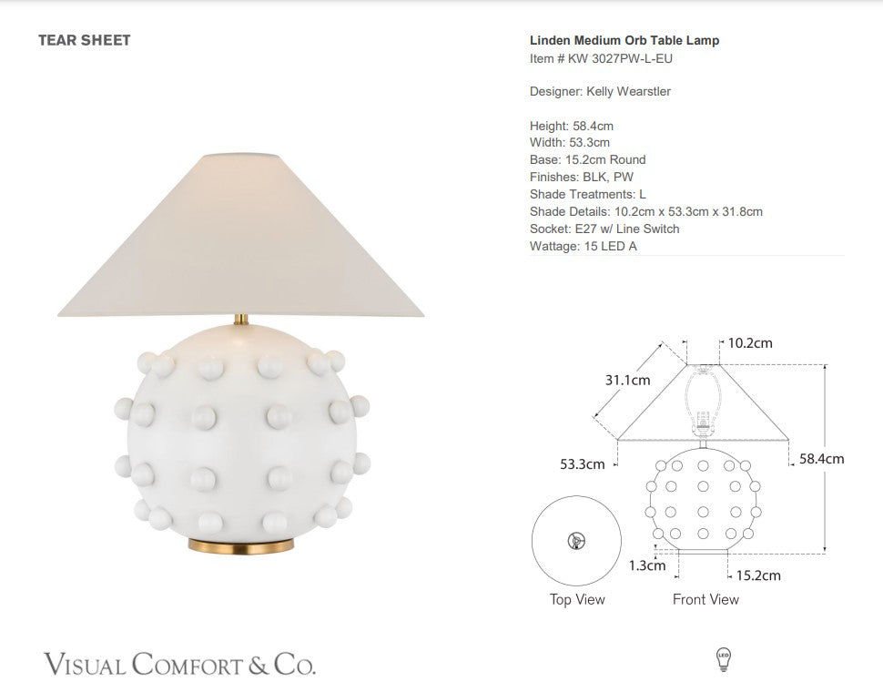 Visual Comfort Kelly Wearstler Linden Medium Orb Table Lamp