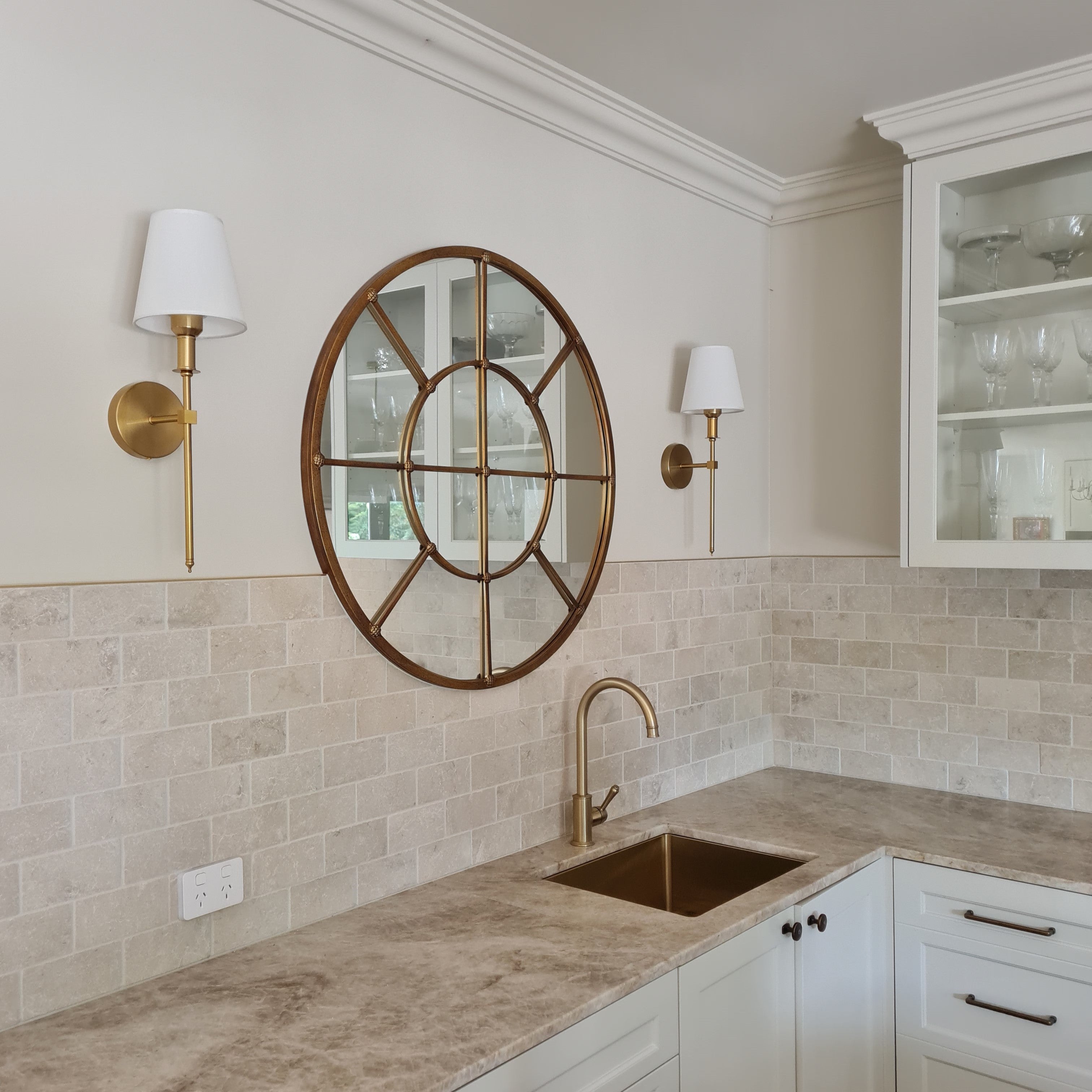 Brass Wall Light II with White Shade