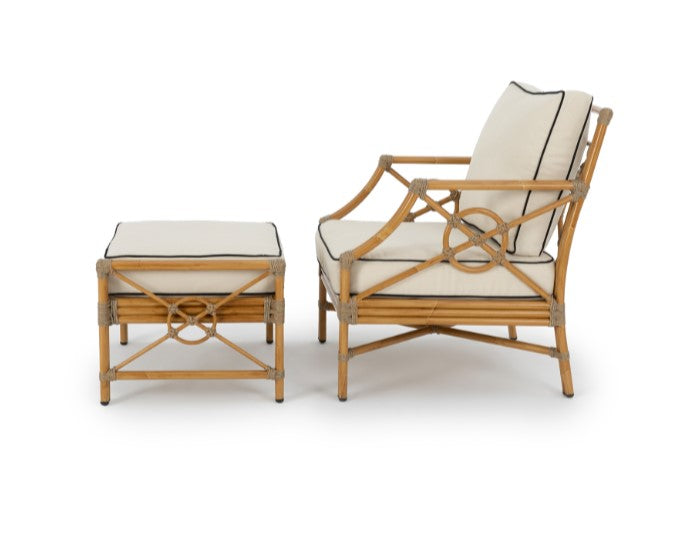 Outdoor armchair and ottoman set in Orient style.