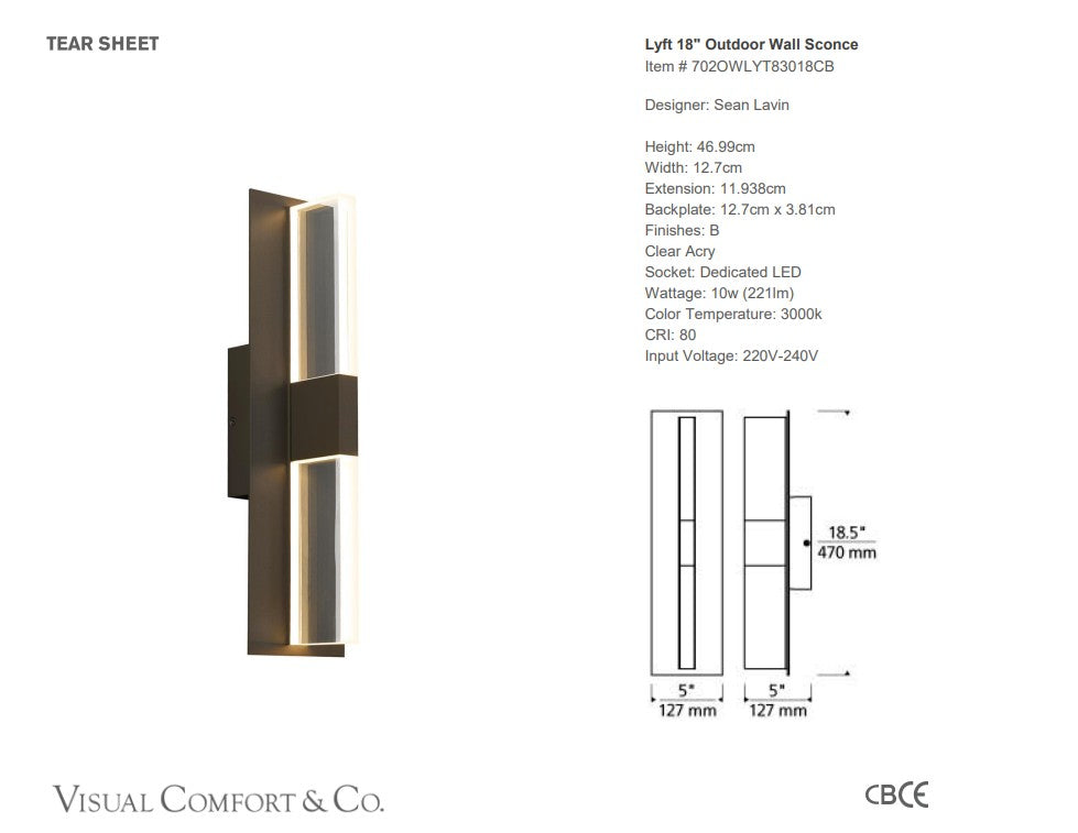 Visual Comfort Sean Lavin Lyft 18" Outdoor Wall Sconce