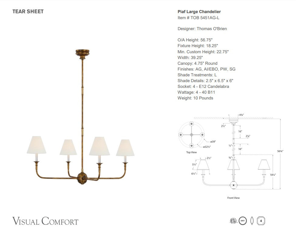 Visual Comfort Thomas O'Brien Piaf Large Chandelier