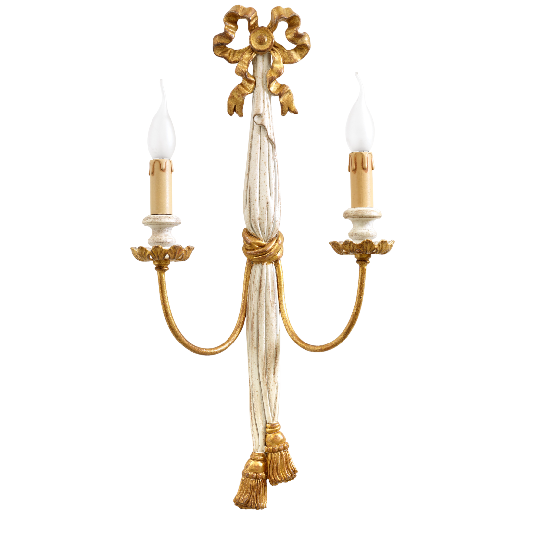 In Stock - Pair of 2 light Wall Lamp with Bow and Tassel Drape