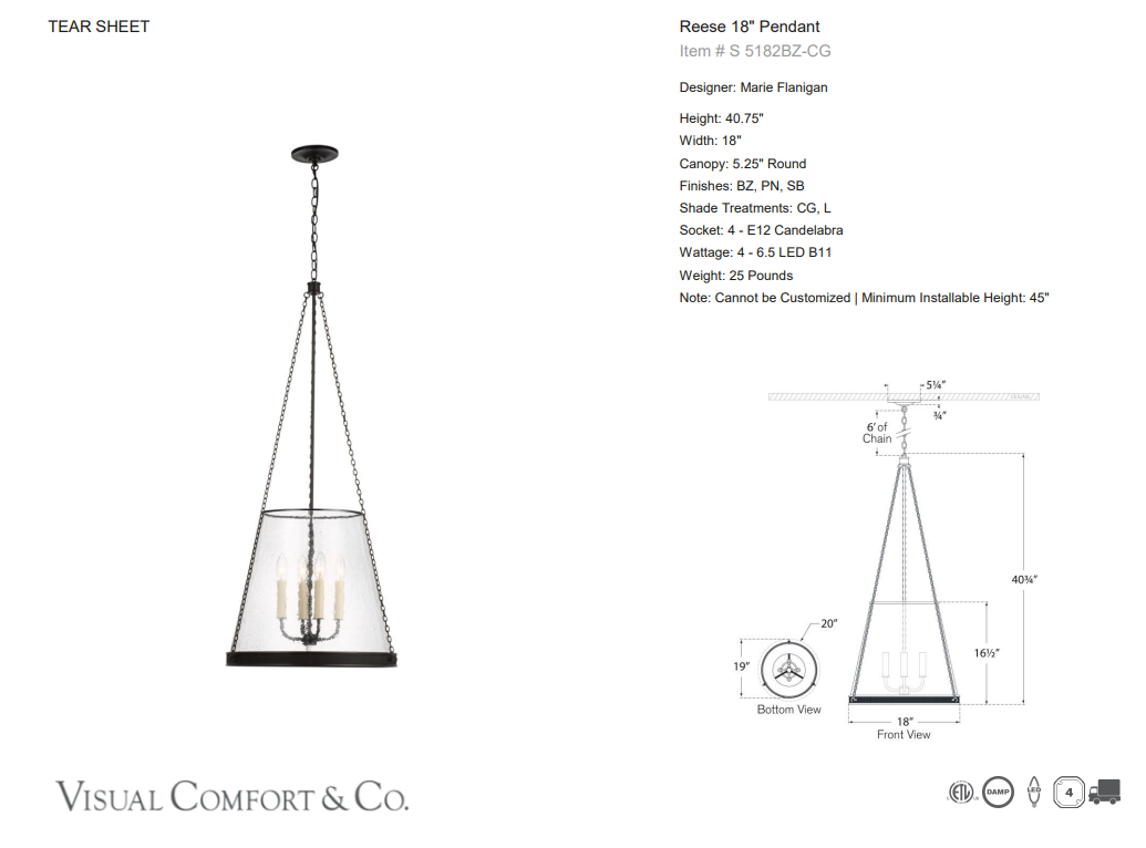 Visual Comfort Marie Flanigan Reese Pendant