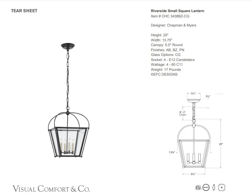 Visual Comfort Chapman & Myers Riverside Lantern