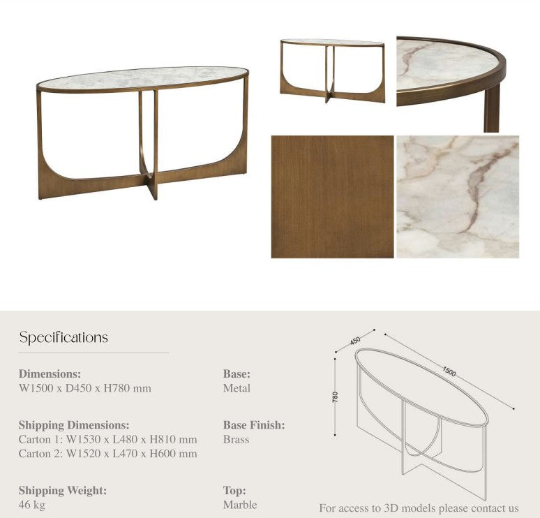 Ludwig Marble and Brass Console Table