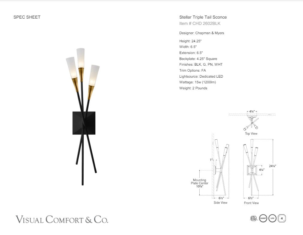 Visual Comfort Chapman & Myers Stellar Triple Tail Sconce