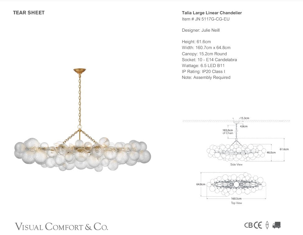 Visual Comfort Julie Neill Talia Linear Chandelier