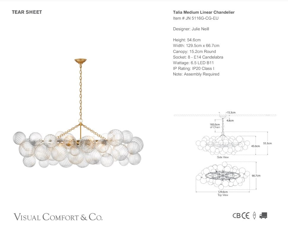 Visual Comfort Julie Neill Talia Linear Chandelier
