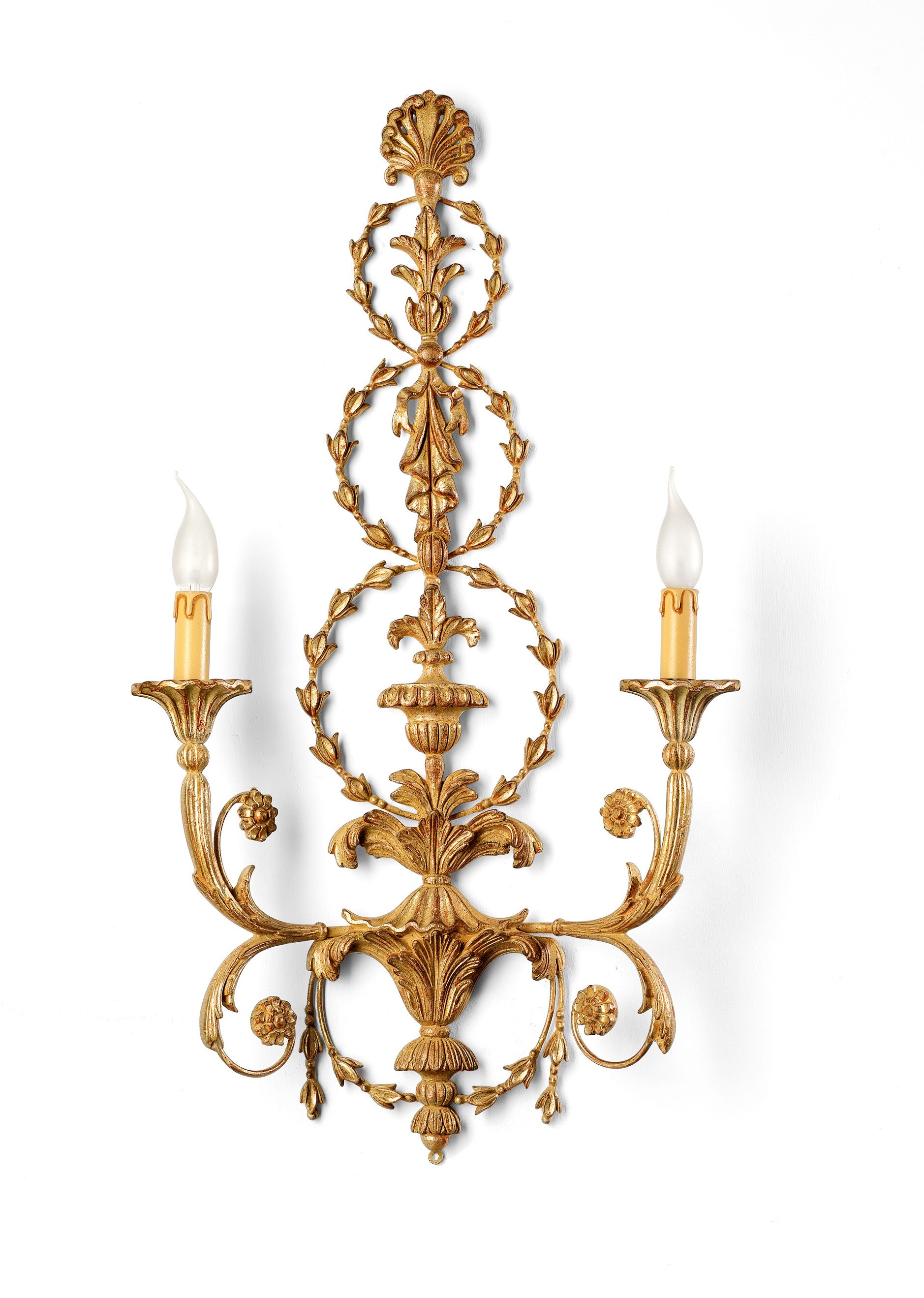 Robert Adam design twin light wall sconce with decorative details, featuring an elegant and classical style, ideal for enhancing traditional interiors.