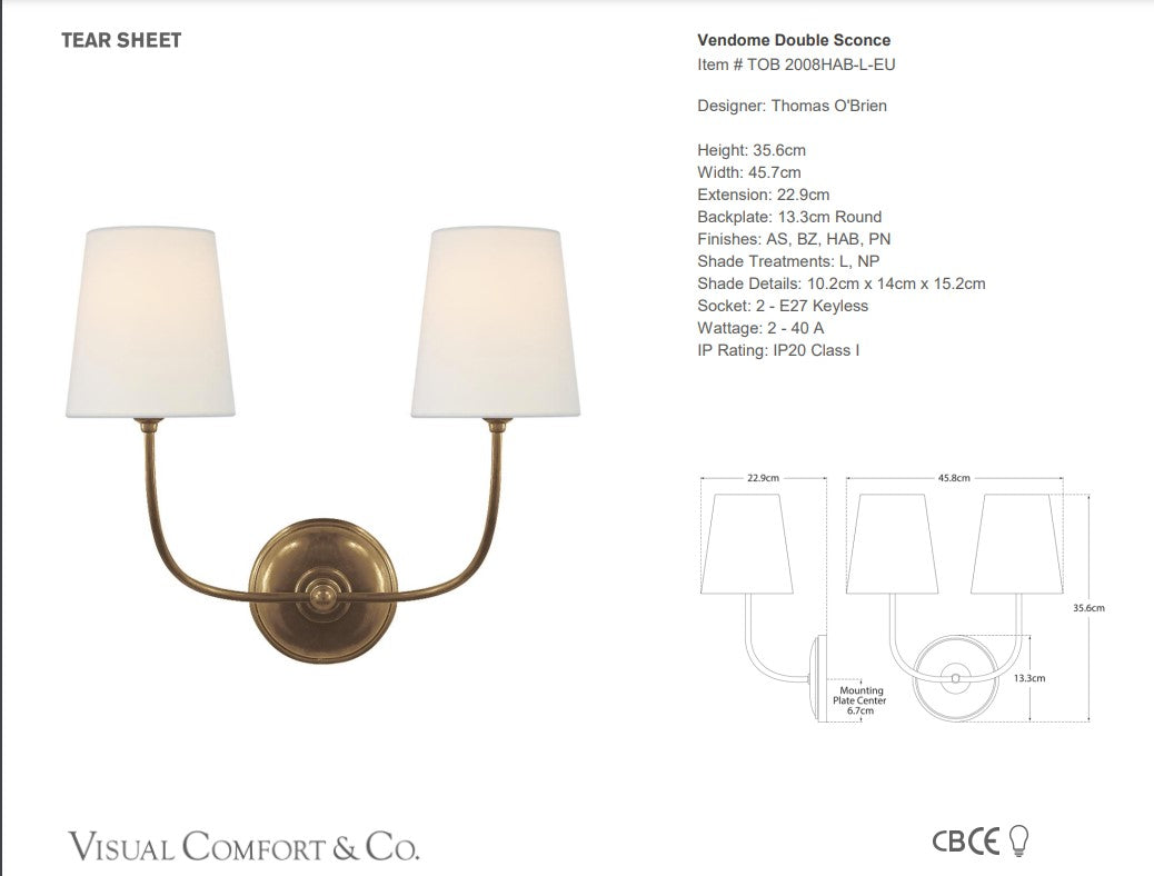 Visual Comfort Thomas O'Brien Vendome Double Sconce