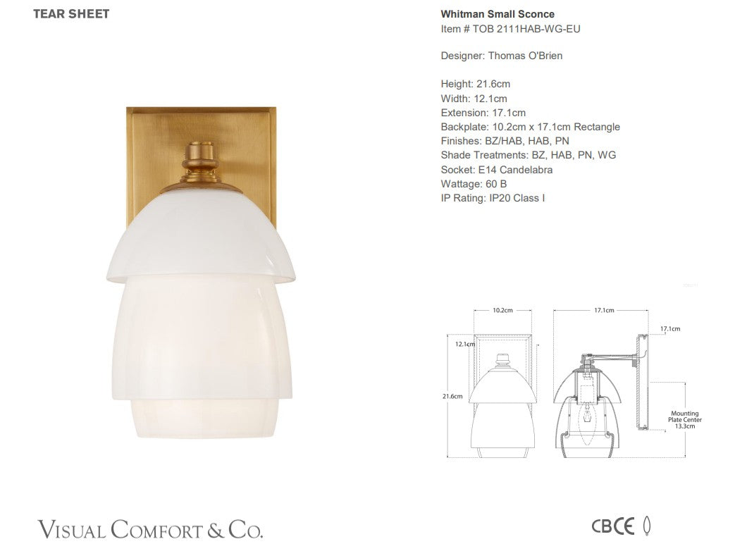 Visual Comfort Thomas O'Brien Whitman Small Sconce