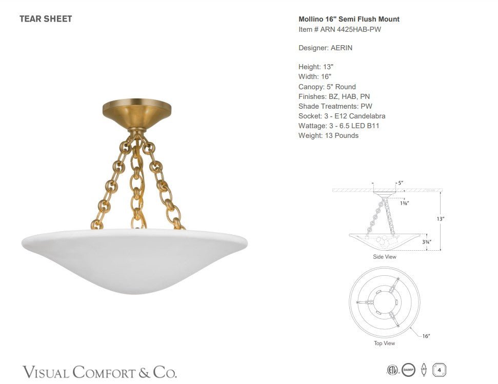 AERIN Mollino 16" Semi Flush Mount - Oscar and Mila