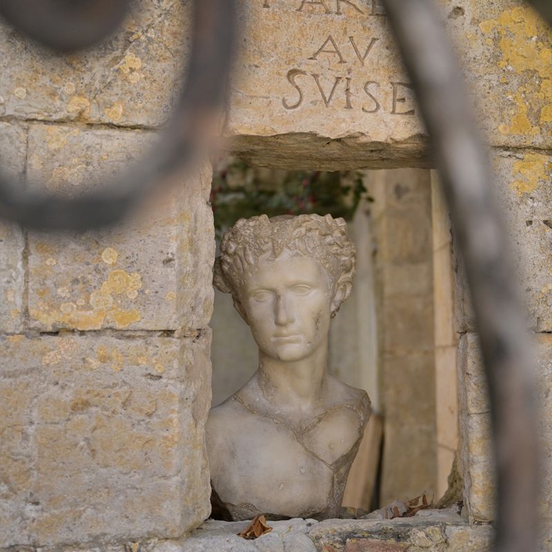 Augustus Emperor Sculpture – a Roman-era fragment replica, inspired by the 20 BC original housed in the Louvre Museum.