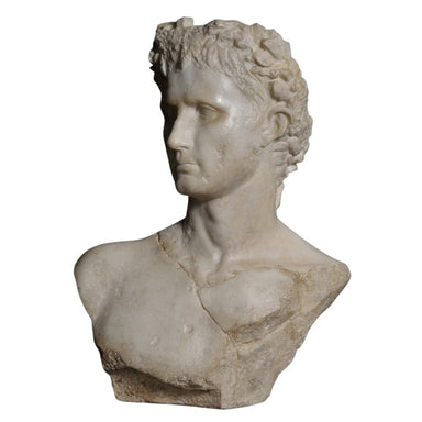 Augustus Emperor Sculpture – a Roman-era fragment replica, inspired by the 20 BC original housed in the Louvre Museum.