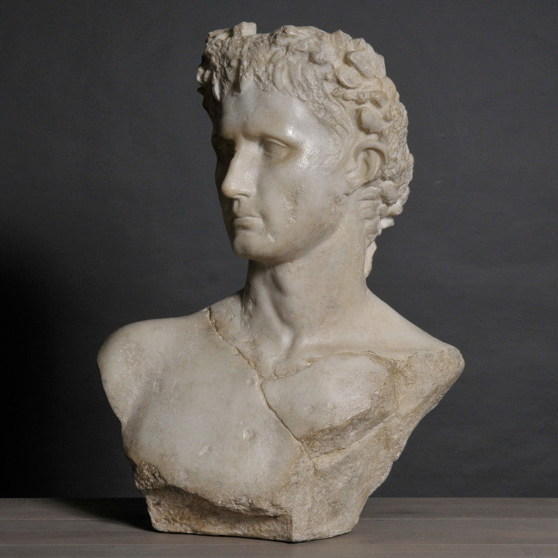 Augustus Emperor Sculpture – a Roman-era fragment replica, inspired by the 20 BC original housed in the Louvre Museum.