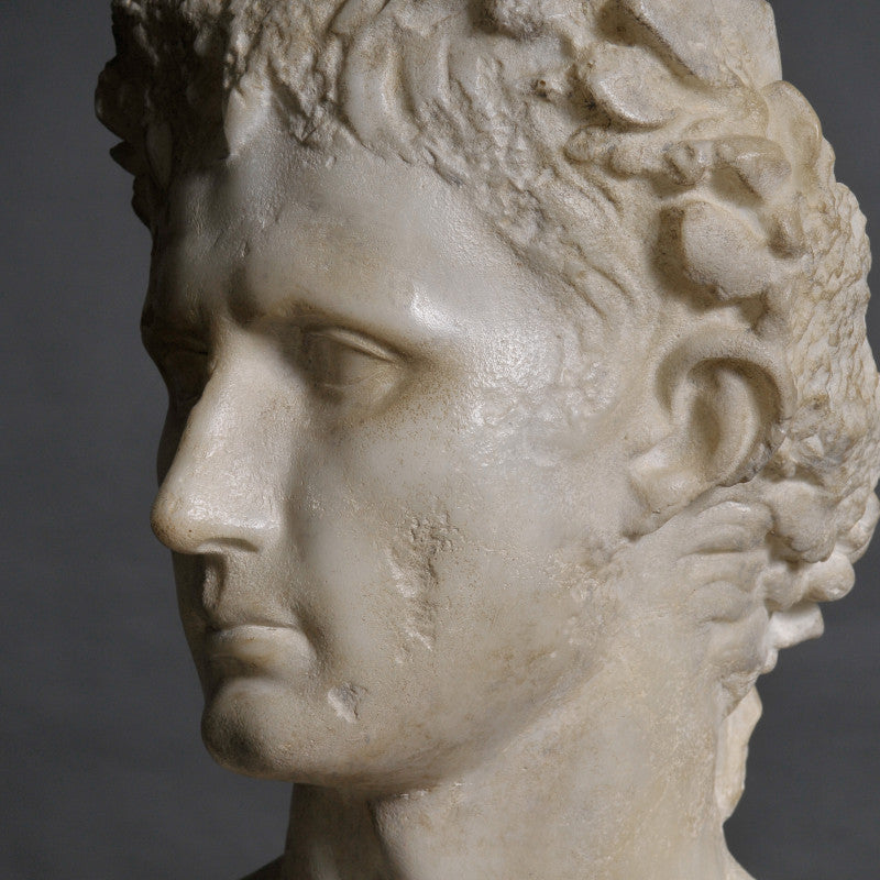Augustus Emperor Sculpture – a Roman-era fragment replica, inspired by the 20 BC original housed in the Louvre Museum.