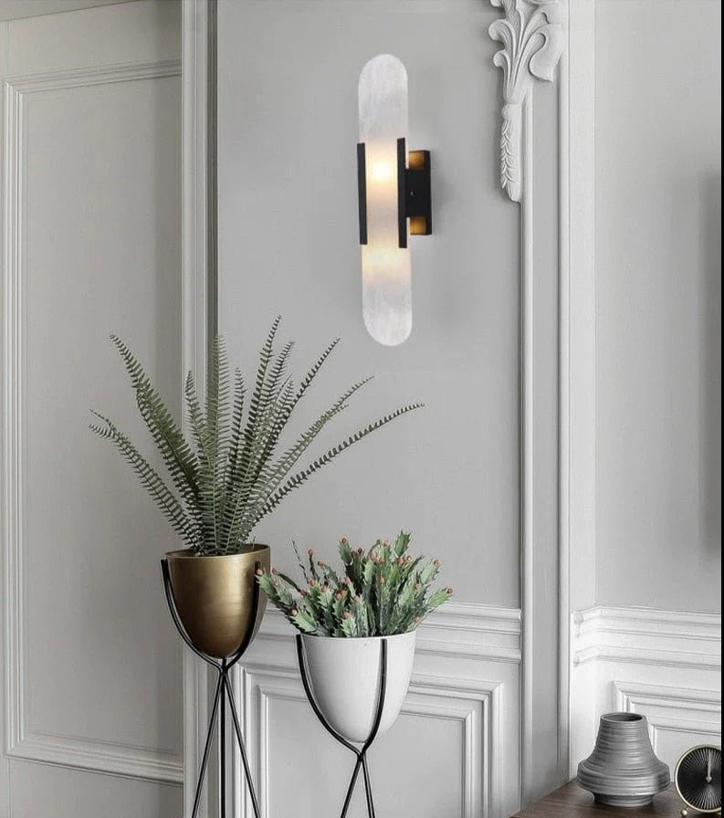 Alabaster and Brass Wall Sconce 50cm