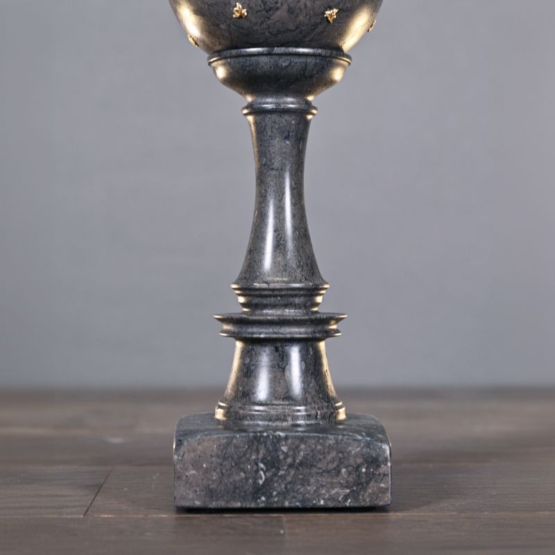 Grey/Black Marble Bilboquet – finely crafted with gilded bee motifs, symbolizing immortality and royalty, handmade and polished for timeless elegance.