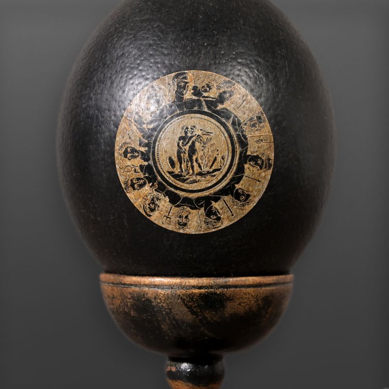 Real Ostrich Egg on Napoleon III Pedestal – a classic 19th-century Curios Cabinet piece, revived by decorators like Madeleine Castaing and Jansen.