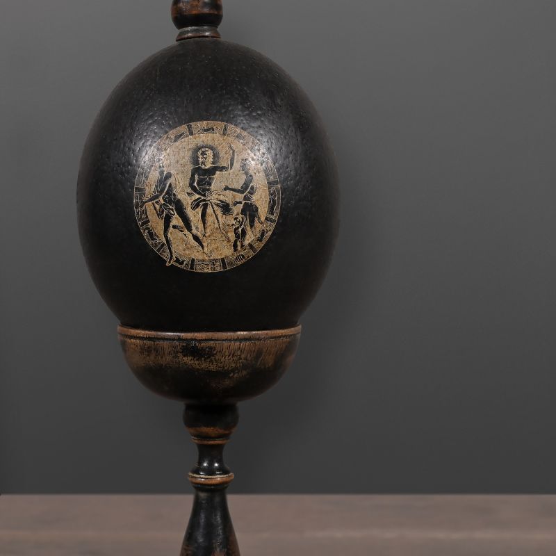 Real Ostrich Egg on Napoleon III Pedestal – a classic 19th-century Curios Cabinet piece, revived by decorators like Madeleine Castaing and Jansen.