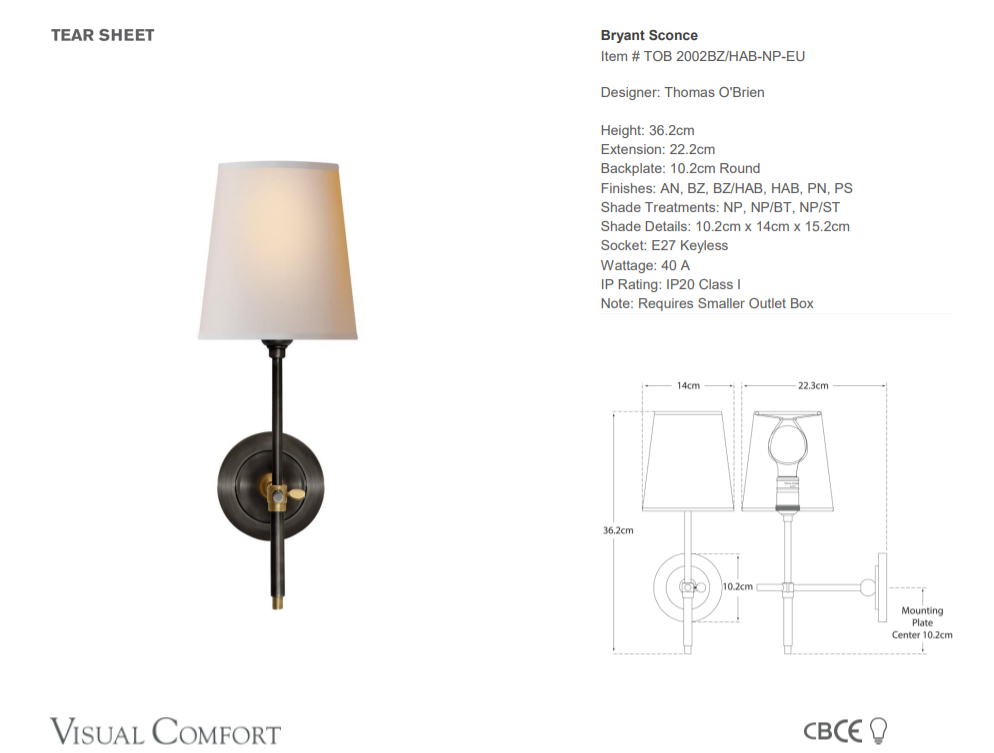 Visual Comfort Thomas O'Brien Bryant Wall Sconce