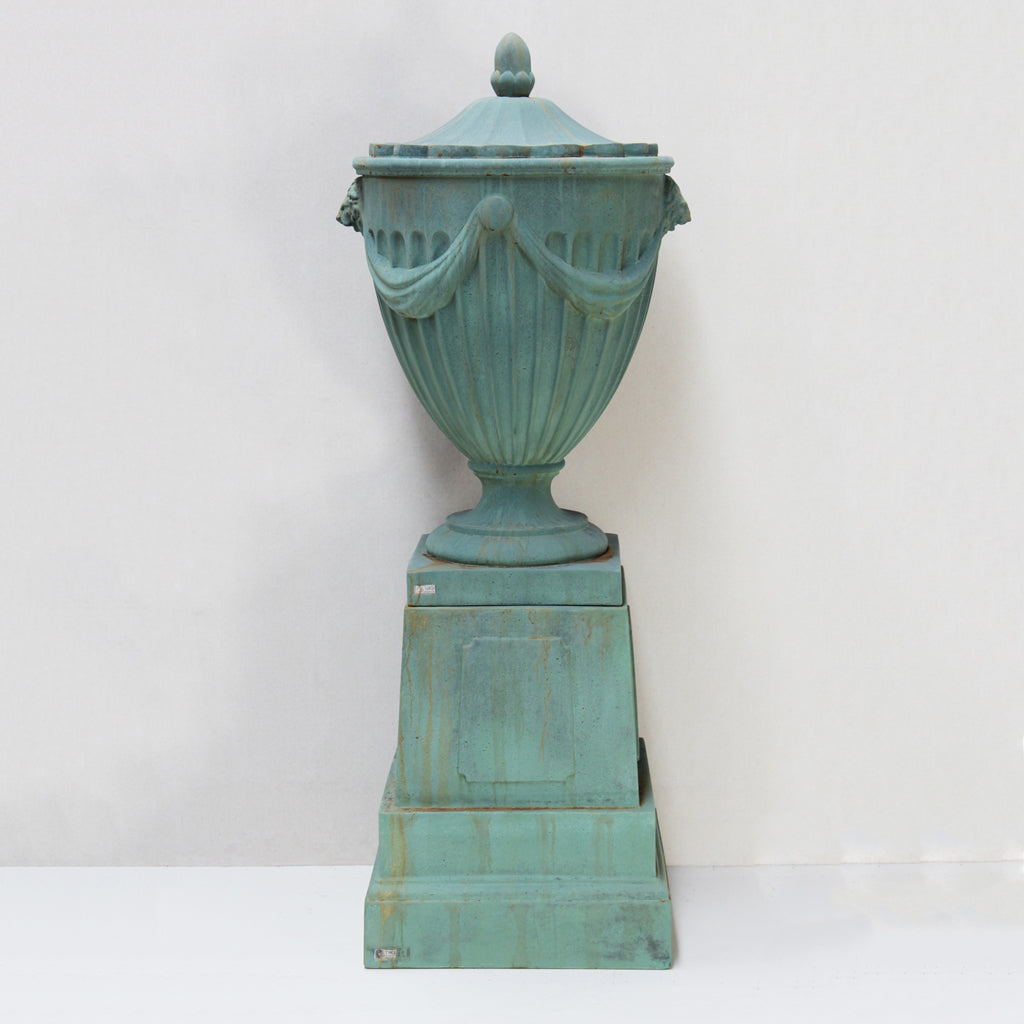Aged Bronze Robert Adams Urn And Plinth - Pietro Stoneware