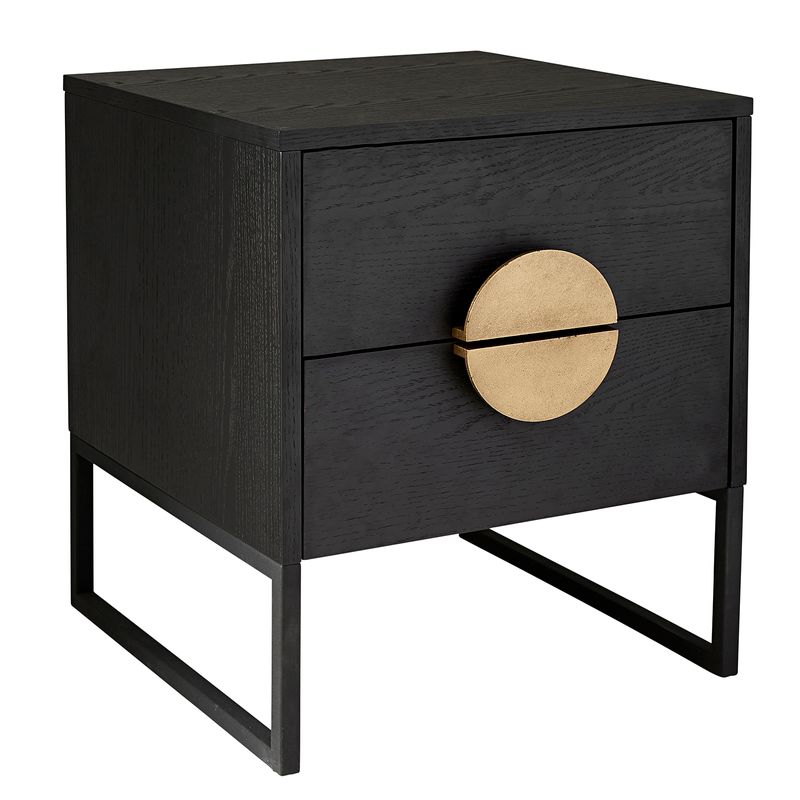 Ula 2-Drawer Black Beside table w/Gold
