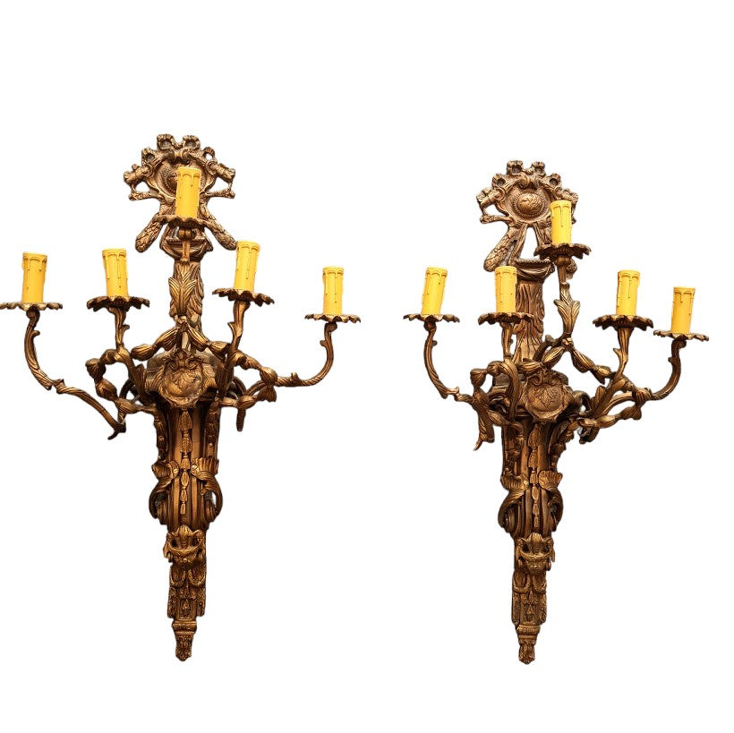 Vintage pair French Louis XV Style 5 Light Wall Sconces