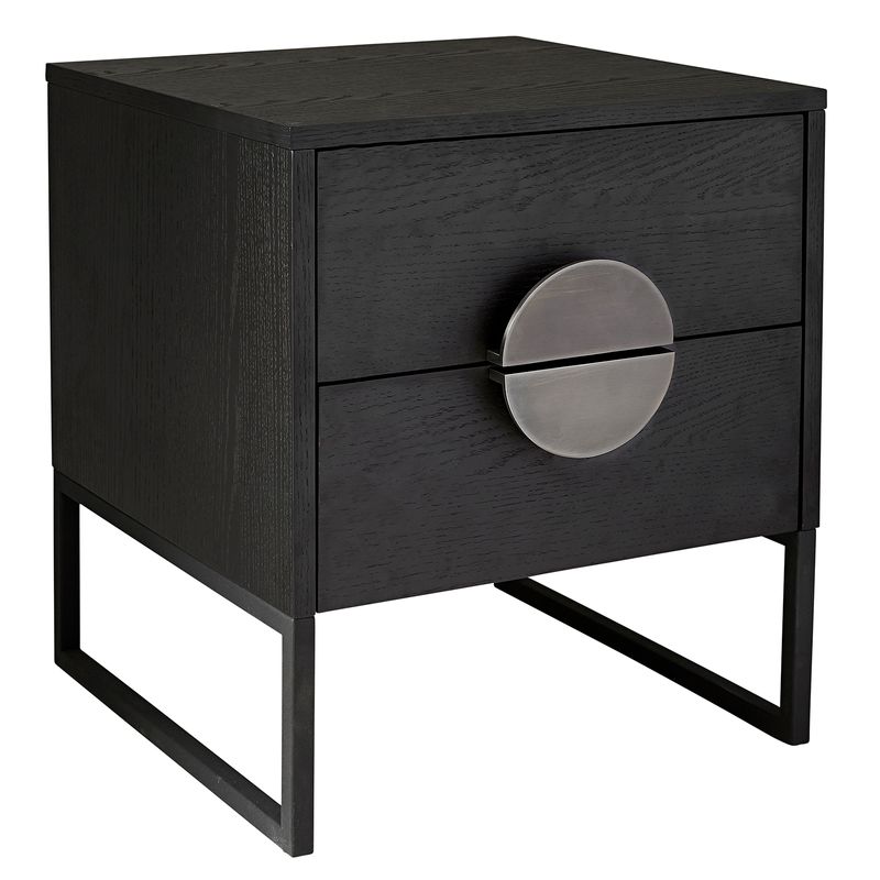 Ula 2-Drawer Black Beside table w/Pewter