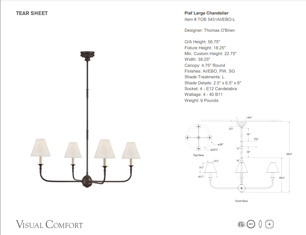 Visual Comfort Thomas O'Brien Piaf Large Chandelier