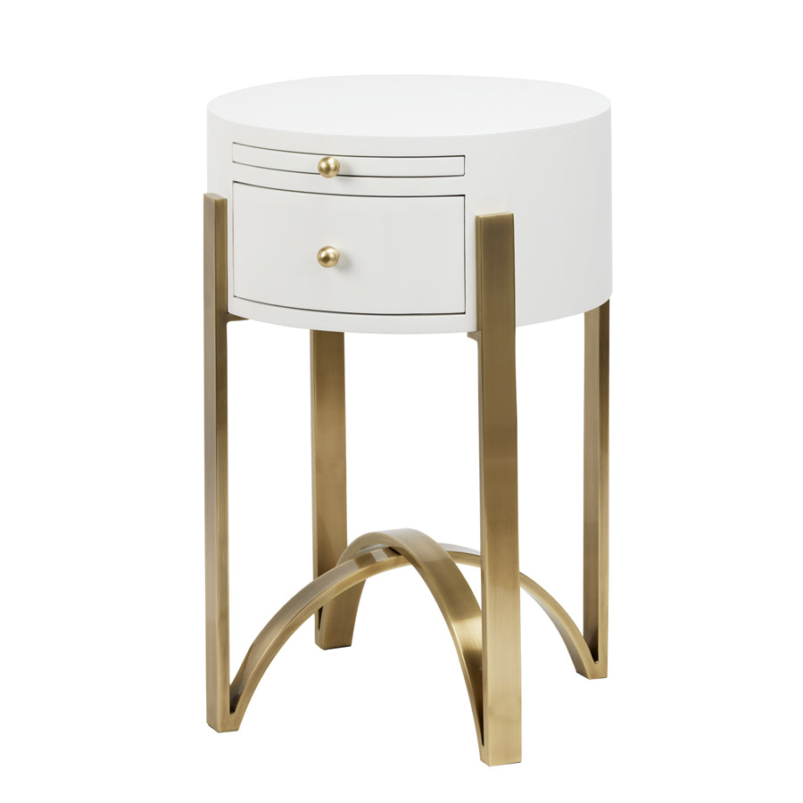 Lillian Circular Side Table in Bright White and Brass