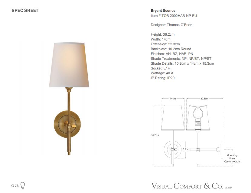 Visual Comfort Thomas O'Brien Bryant Wall Sconce