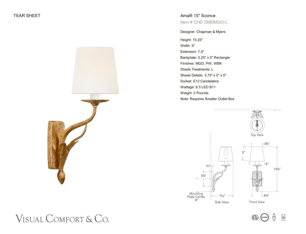 Chapman & Myers Amalfi 15" Sconce