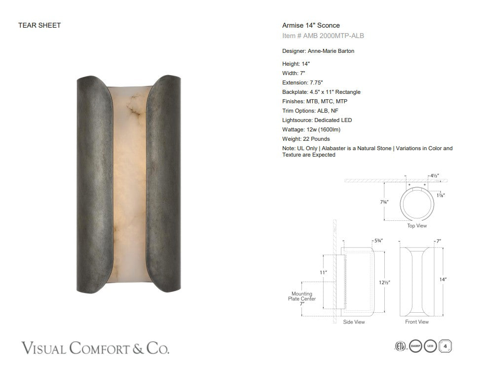 Visual Comfort Anne-Marie Barton Armise 14" Sconce