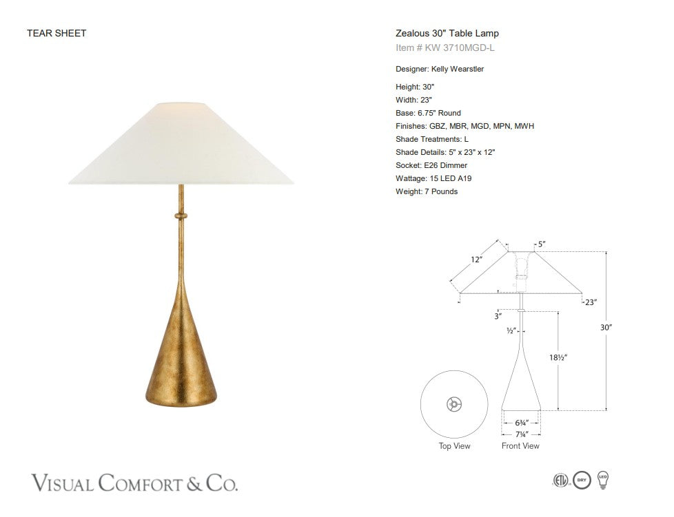 Visual Comfort Kelly Wearstler Zealous 30" Table Lamp