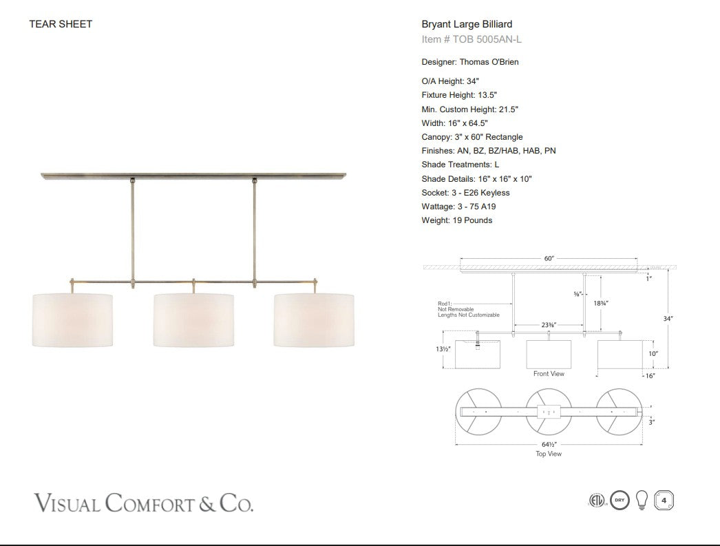 Visual Comfort Thomas O'Brien Bryant Large Billiard