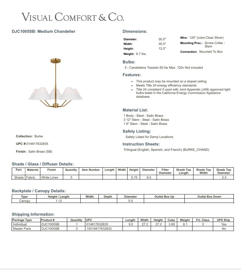 Visual Comfort Studio - Burke Chandelier Medium